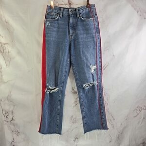 Carmar Jeans Womens 26 Mom Red Stripe Denim Medium Wash High Rise